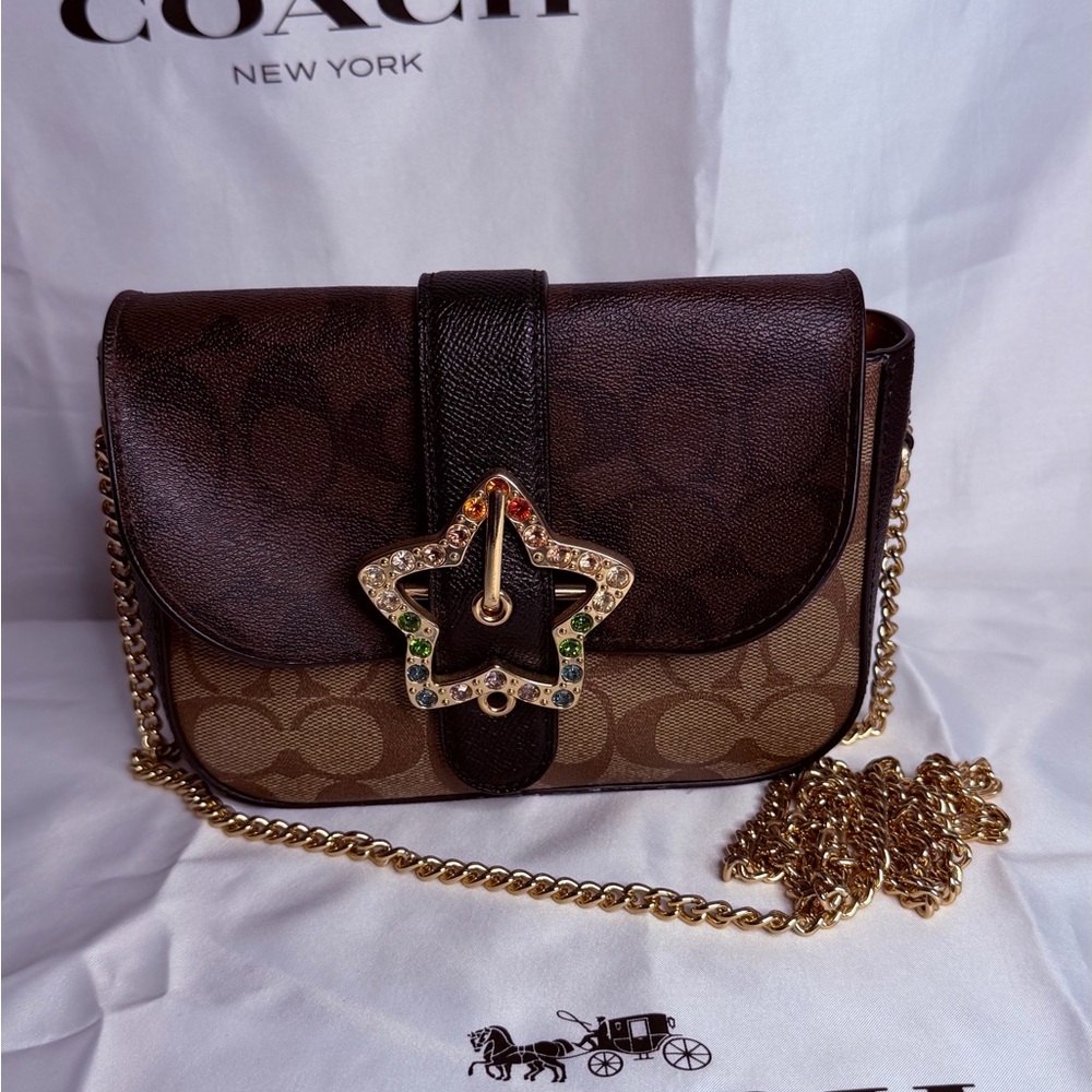 Coach Dark Brown and Gold Crossbody Bag